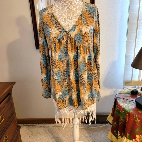 Ces Femme Sweaters - Ces Femme animal print v-neck baby doll sweater